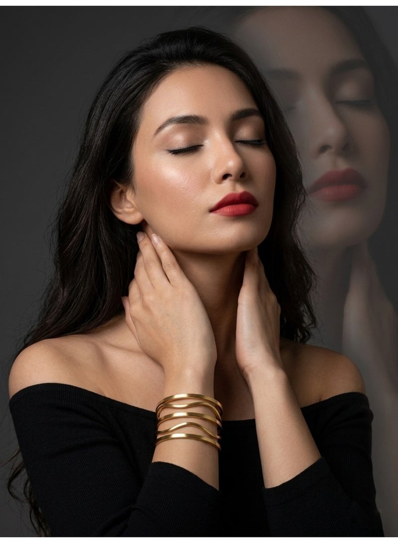 Julia Store 18K Gold Plated Stainless Steel Aesthetic Exquisite Luxury Elegant Dainty Cute Trendy High-End Hypoallergic Glossy Love Friendship Zigzag Straight Bangles Bracelets Set Of 5 Women Jewelry Gift - Image 5