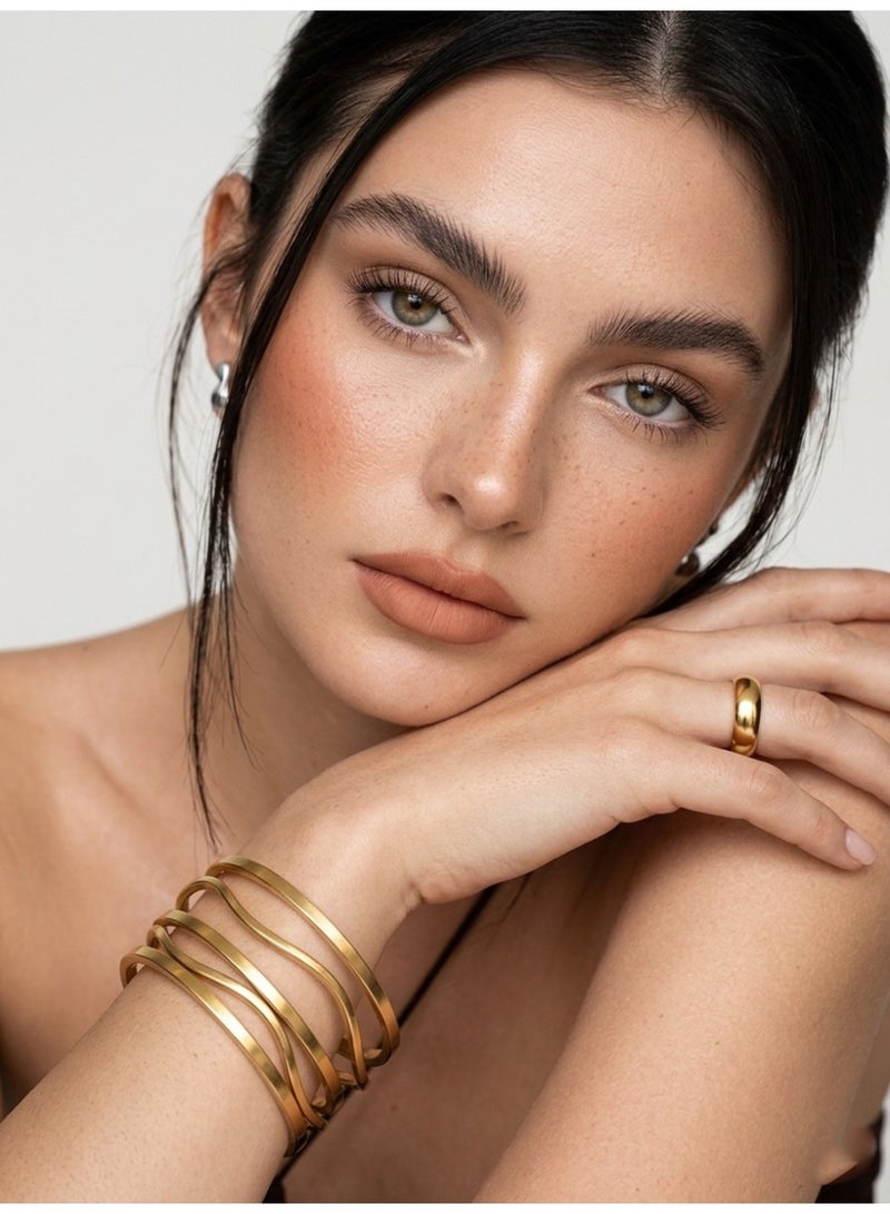 Julia Store 18K Gold Plated Stainless Steel Aesthetic Exquisite Luxury Elegant Dainty Cute Trendy High-End Hypoallergic Glossy Love Friendship Zigzag Straight Bangles Bracelets Set Of 5 Women Jewelry Gift - Image 3