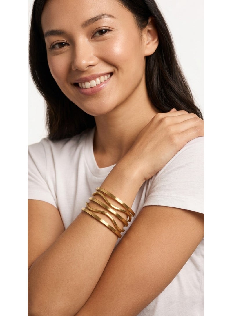 Julia Store 18K Gold Plated Stainless Steel Aesthetic Exquisite Luxury Elegant Dainty Cute Trendy High-End Hypoallergic Glossy Love Friendship Zigzag Straight Bangles Bracelets Set Of 5 Women Jewelry Gift - Image 4