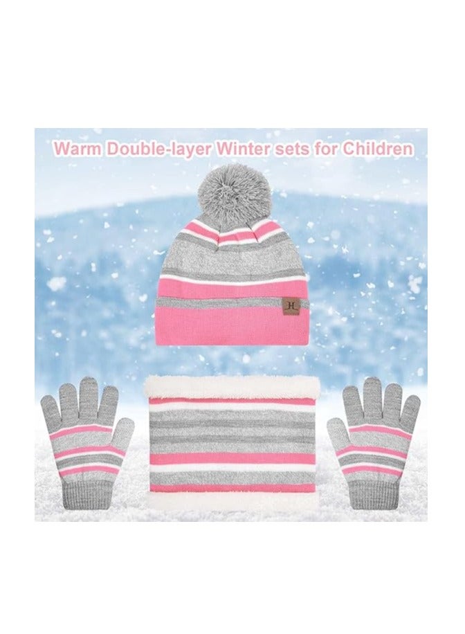 SYOSI Kids Warm Beanie Hat Scarf Gloves Set 3 in 1 Thermal Knit Hat Scarf Gloves Set Winter Accessories Sets Snood Scarf Gloves Set with Double Layer Fleece Lining Boys Girls - Image 5