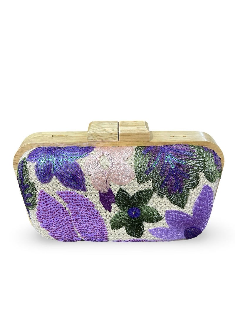 Vbranda - This is a beautifully crafted rectangular clutch with a light natural wood frame VS-42-PURPLE - Image 1