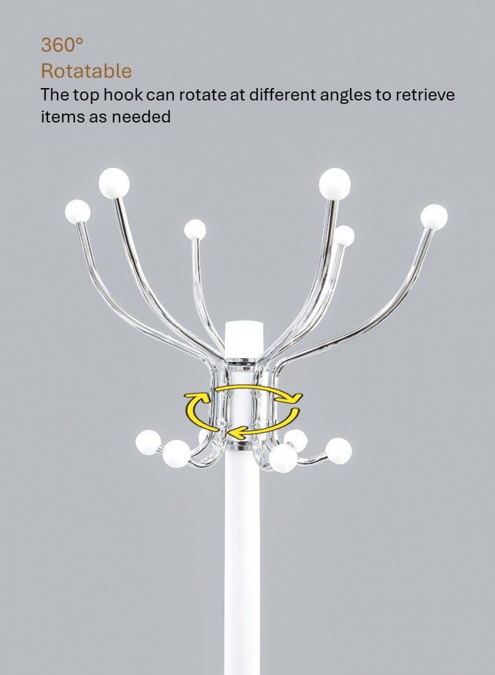 AFT Arfan Metal Coat Rack Stand With Natural Marble Base, Free Standing Hall Tree With 15 Hooks For Hanging Scarf, Bag, Jacket, Home Entry-Way Hat Hanger Organizer - White - Image 5