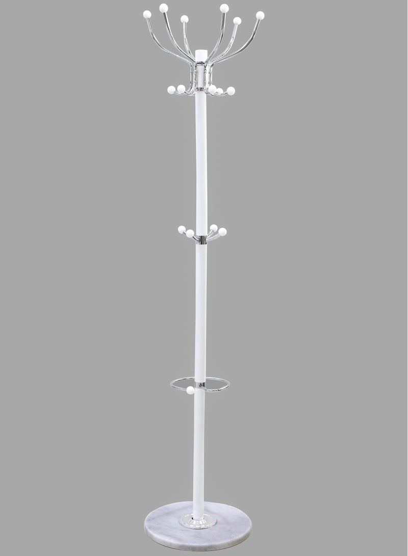 AFT Arfan Metal Coat Rack Stand With Natural Marble Base, Free Standing Hall Tree With 15 Hooks For Hanging Scarf, Bag, Jacket, Home Entry-Way Hat Hanger Organizer - White - Image 2