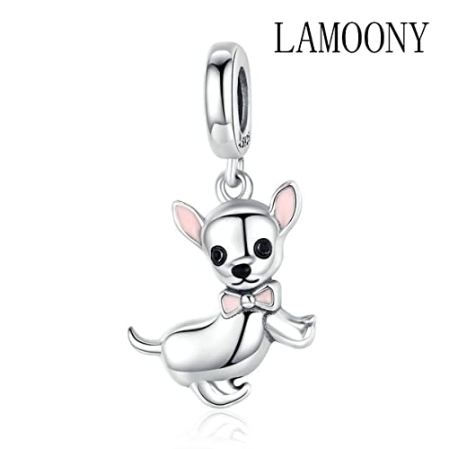 LAMOONY Chihuahua Dog Charm 925 Sterling Silver Dinosaur Bead Owl Cat Pendant Animal Dolphin Dangle for Pandora Charm Bracelet (Chihuahua) - Image 2