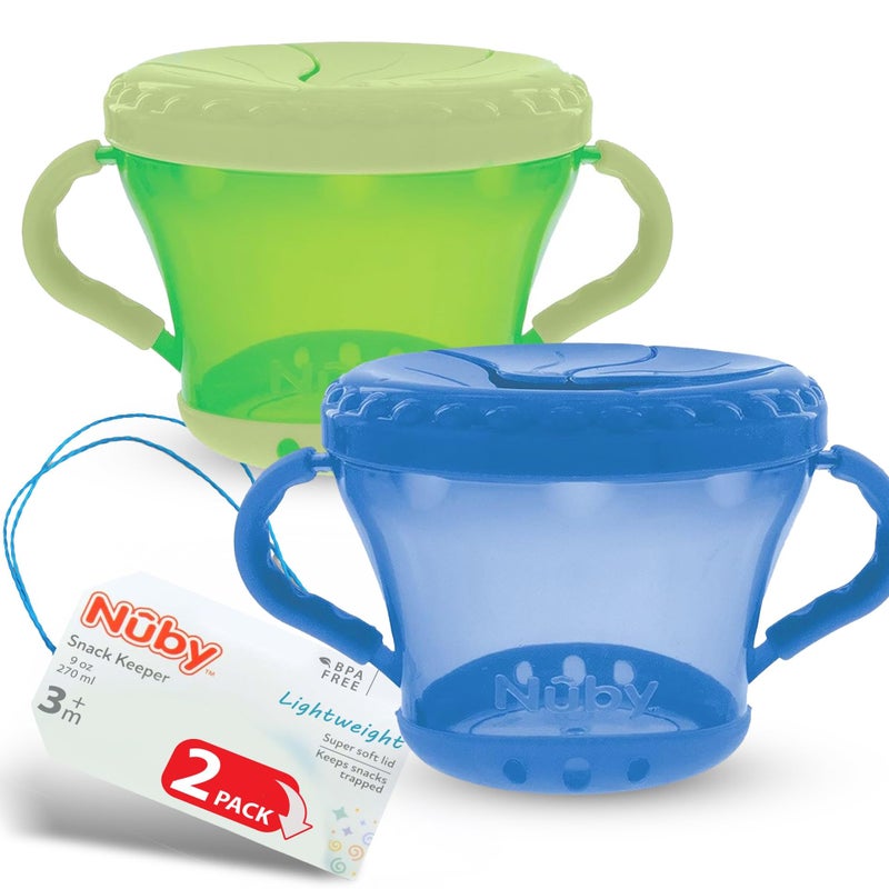 Nuby 2-Pack Snack Keepers, Blue and Green - Image 1