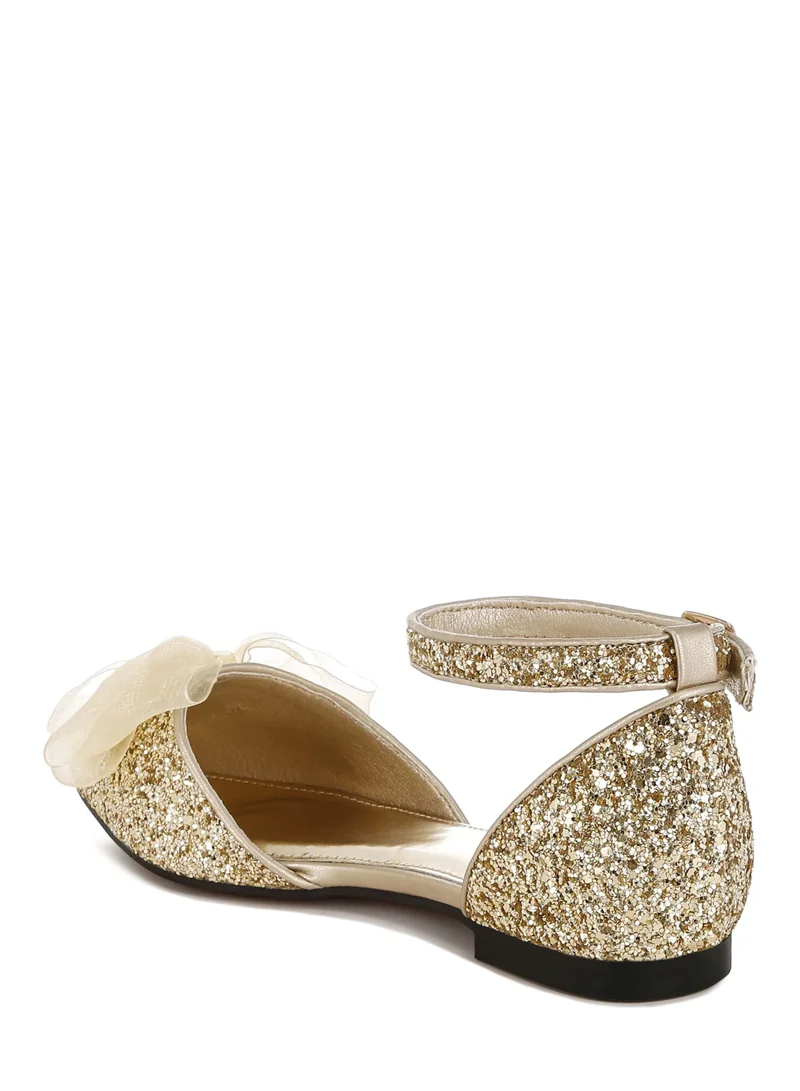 London Rag Sheer Bow Detail Glitter Flat Sandals in Gold
