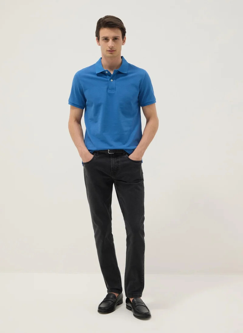 او في اس OVS Navy Blue Organic Cotton Regular-Fit Short-Sleeve Polo