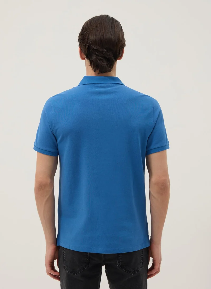 Ovs  OVS Navy Blue Organic Cotton Regular-Fit Short-Sleeve Polo for Men | Best Price UAE