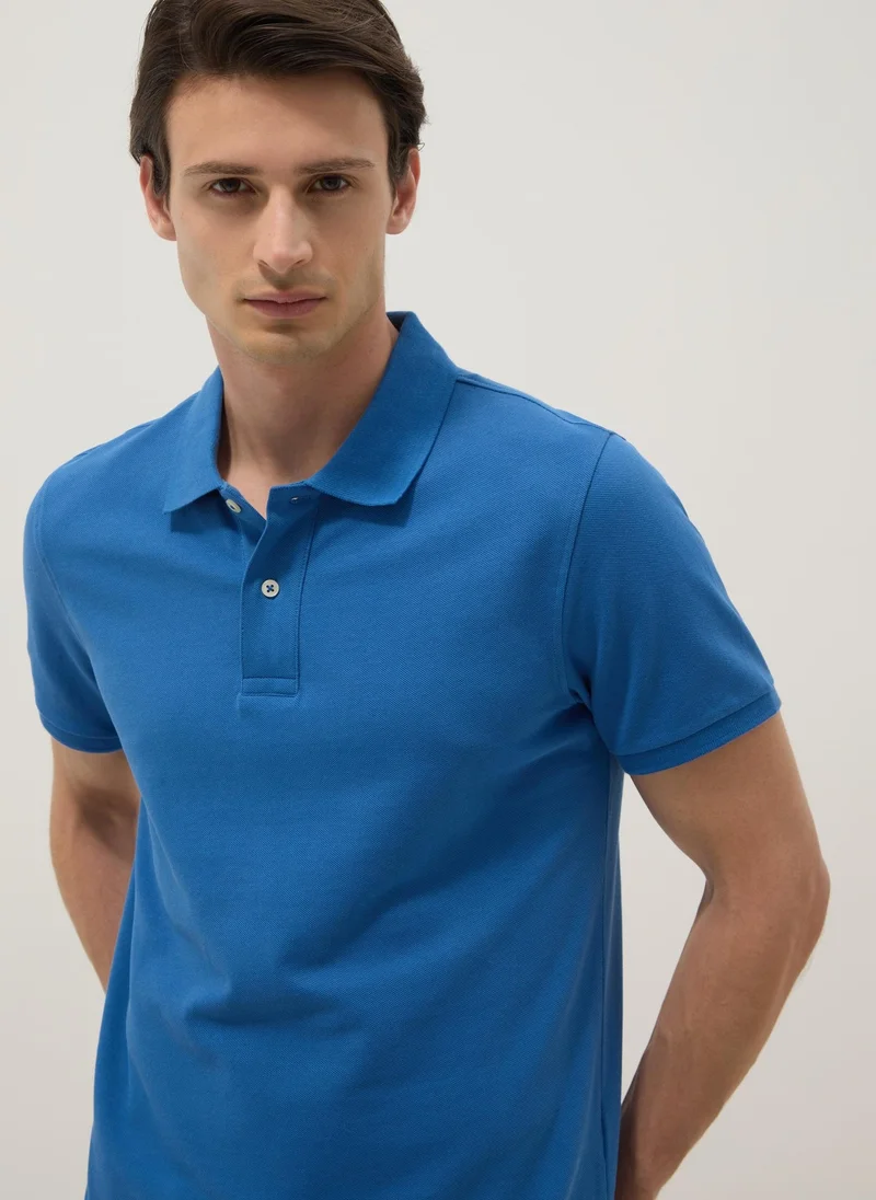 Ovs  OVS Navy Blue Organic Cotton Regular-Fit Short-Sleeve Polo for Men | Best Price UAE