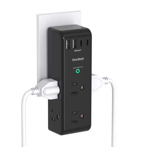 One Beat Surge Protector Outlet Extender with Rotating Plug, 6 AC Multi Plug Outlet with 4 USB Ports (2 USB C), 1800 Joules, 3-Sided Swivel Power Adapter with Spaced Outlet Splitter for Dorm, Office, Black - Image 1