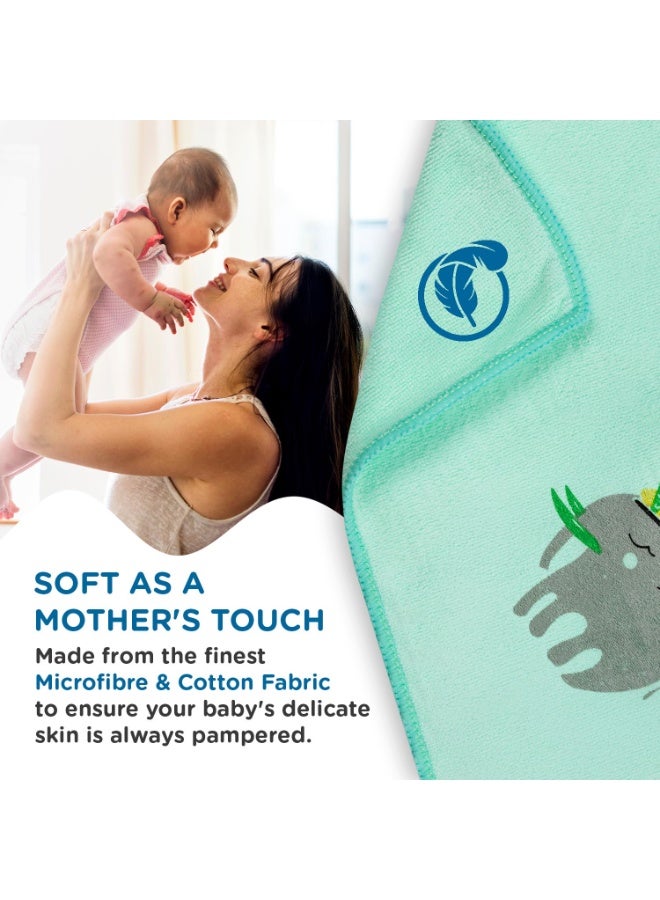 Mee Mee Baby Bath Towel – Microfiber, Ultra Soft & Quick Absorbent | Newborn, Infant & Toddler Towel | Gentle Baby Wash Cloth | 70 x 110 cm | Green | Pack of 1