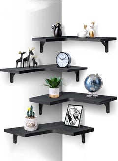MIXDE Set of 4 Floating Corner Shelves - Stylish Wood Wall Mounted Shelving for Home Decor in Bedroom, Living Room, Bathroom, Kitchen, Office  - Image 1