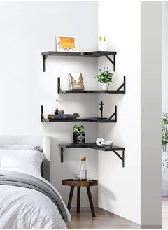 MIXDE Set of 4 Floating Corner Shelves - Stylish Wood Wall Mounted Shelving for Home Decor in Bedroom, Living Room, Bathroom, Kitchen, Office  - Image 3