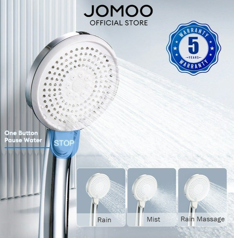 Jomoo High Pressure Shower Head with 3 Spray Modes, Water Saving Shower Head with ON/OFF Pause Switch, Anti-clog Nozzles Handheld Showerhead - Image 1