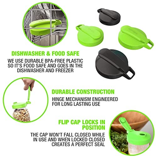 Masontops Multi Top - 2PK - Wide Mouth Mason Jar Lids with Pour Spout and Flip Cap – Sip, Pour, Store & More - Jar Not Included - Image 4