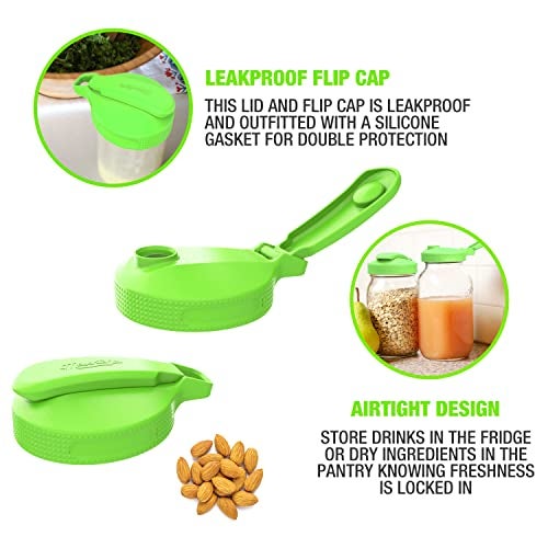 Masontops Multi Top - 2PK - Wide Mouth Mason Jar Lids with Pour Spout and Flip Cap – Sip, Pour, Store & More - Jar Not Included - Image 3