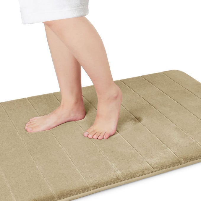MEMORY FOAM BATH MAT BATHROOM RUG RUNNER MATS 44 X 24 INCHES COMFORTABLE SOFT MAXIMUM ABSORBENT NONSLIP THICK MACHINE WASH EASIER TO DRY CARPET FOR TUB PALE KHAKI