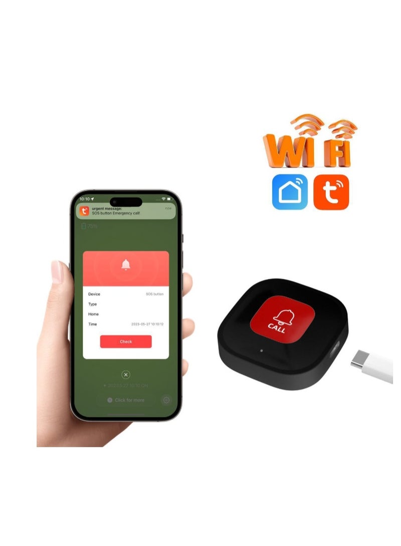 WiFi Smart SOS Emergency Call Button – App Alert System for Elderly Care, Home Safety & One-Touch Panic Alarm, Black