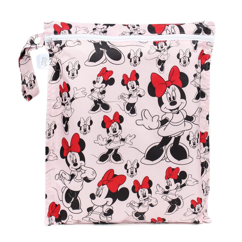 Bumkins Disney Waterproof Wet Bag for Baby, Travel, Swim Suit, Cloth Diapers, Pump Parts, Pool, Gym Clothes, Toiletry, Strap to Stroller, Daycare, Zipper Reusable Bag, Packing Pouch, Minnie Mouse - Image 1
