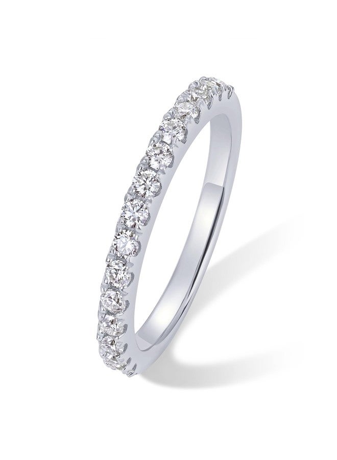 بافوا خواتم زفاف من الفضة الإسترليني مطلية بالذهب الأبيض عيار 18 قيراطًا مرصعة بحجر مويسانيت بوزن 0.45 قيراط للنساء - خواتم مرصعة بحجر مويسانيت قابلة للتكديس - هدية مجوهرات مميزة لذكرى الزواج - مقاس 9 - Image 1