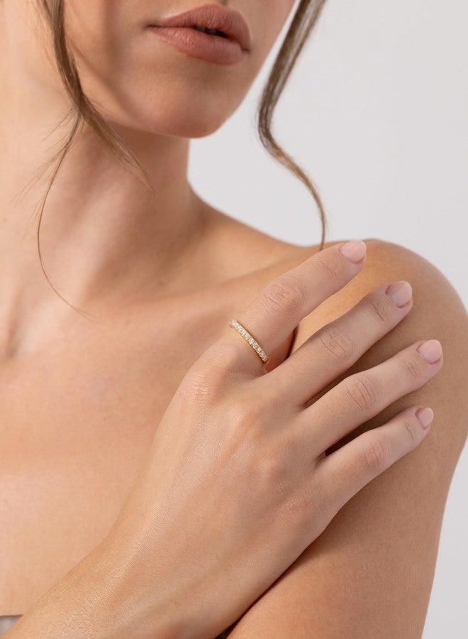 بافوا خواتم زفاف من الفضة الإسترليني مطلية بالذهب الأبيض عيار 18 قيراطًا مرصعة بحجر مويسانيت بوزن 0.45 قيراط للنساء - خواتم مرصعة بحجر مويسانيت قابلة للتكديس - هدية مجوهرات مميزة لذكرى الزواج - مقاس 9 - Image 2