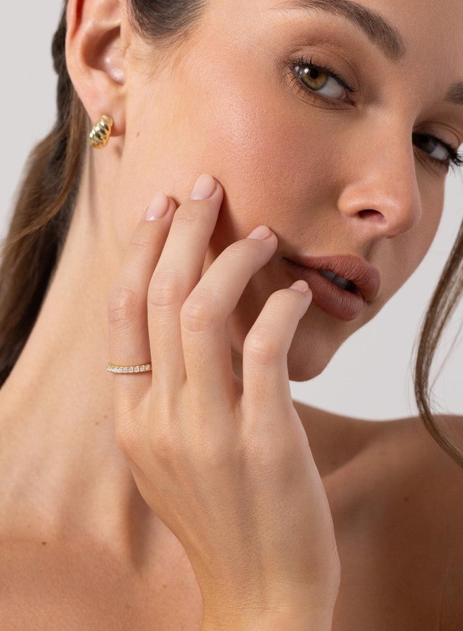 بافوا خواتم زفاف من الفضة الإسترليني مطلية بالذهب الأبيض عيار 18 قيراطًا مرصعة بحجر مويسانيت بوزن 0.45 قيراط للنساء - خواتم مرصعة بحجر مويسانيت قابلة للتكديس - هدية مجوهرات مميزة لذكرى الزواج - مقاس 9 - Image 4