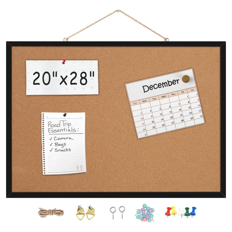 TooCust 20â€ x 28â€ Cork Boards for Walls with Black Wooden Frame 1pack, Whiteboard and Cork Board Combo Double Sided Office Board for Wall Organizer, Bulletins Board Hanging Pin Board for School Home Office - Image 1