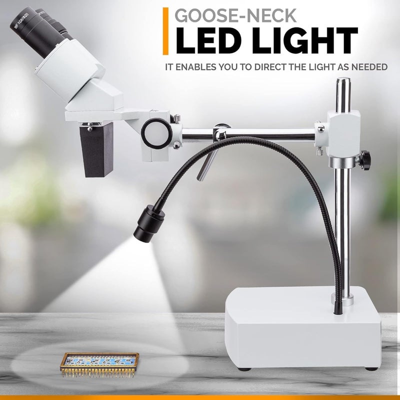 AmScope SE400 Professional Binocular Stereo Microscope WF10x Eyepieces 10X Magnification 1X Objective LED Lighting BoomArm Stand 110V120V - Image 3