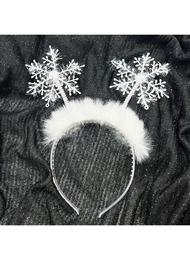 Doneace Snowflake Head Boppers Christmas Headband For Girls Women Glitter Hair Band Winter White Feather Hair Hoop Holiday Party Tiara Headpiece For Xmas Decoration Party Supplies Gift - Image 1