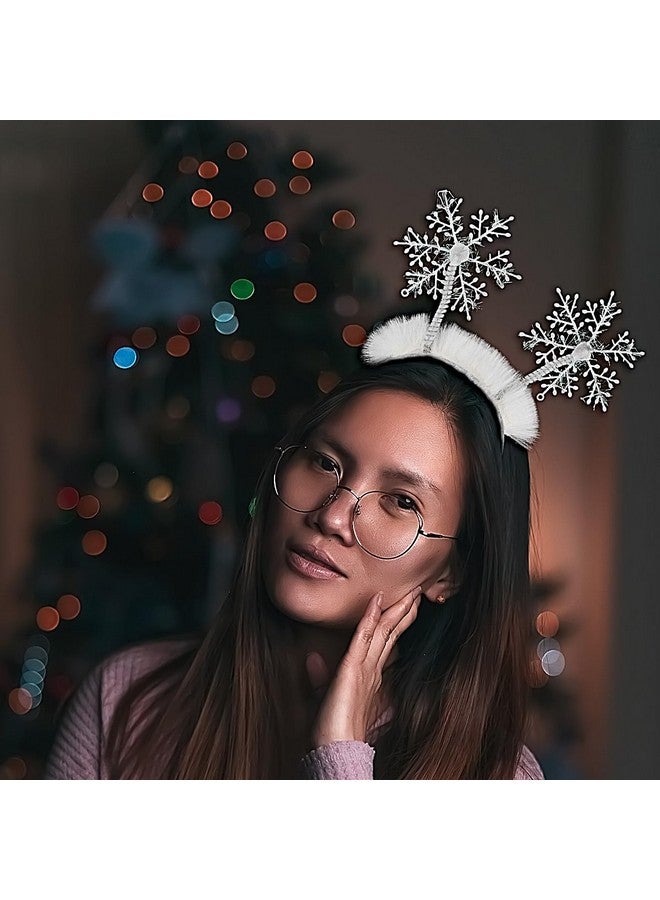 Doneace Snowflake Head Boppers Christmas Headband For Girls Women Glitter Hair Band Winter White Feather Hair Hoop Holiday Party Tiara Headpiece For Xmas Decoration Party Supplies Gift - Image 5