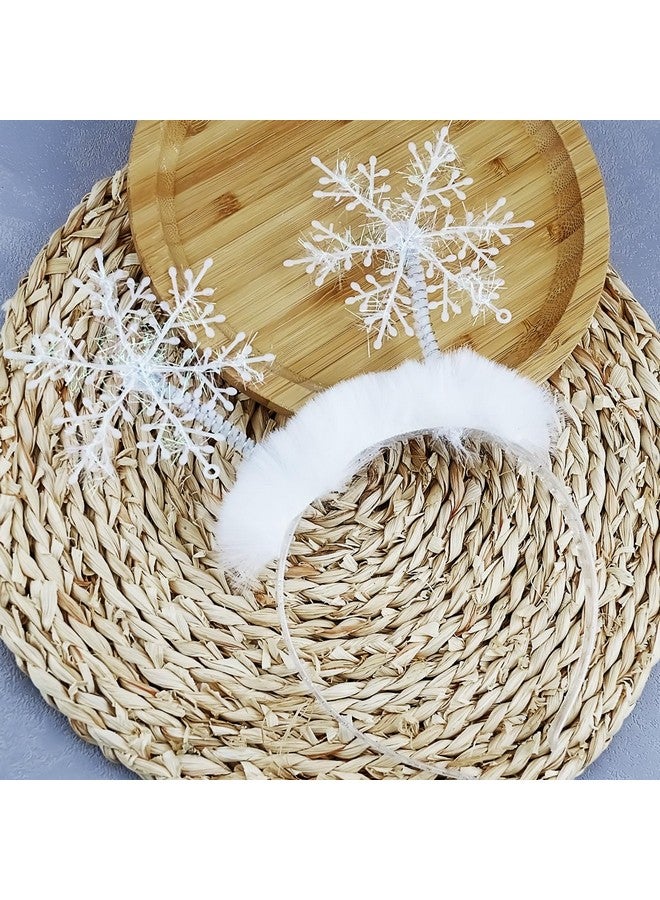Doneace Snowflake Head Boppers Christmas Headband For Girls Women Glitter Hair Band Winter White Feather Hair Hoop Holiday Party Tiara Headpiece For Xmas Decoration Party Supplies Gift - Image 3
