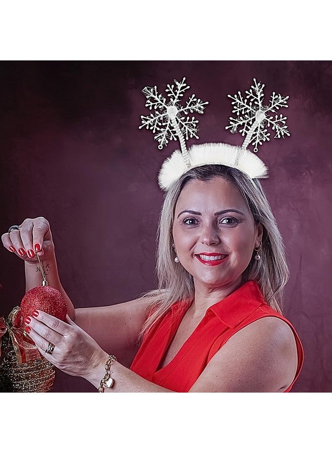 Doneace Snowflake Head Boppers Christmas Headband For Girls Women Glitter Hair Band Winter White Feather Hair Hoop Holiday Party Tiara Headpiece For Xmas Decoration Party Supplies Gift - Image 4