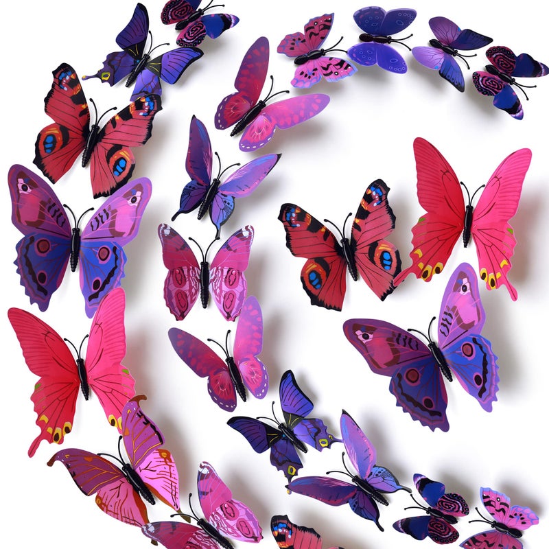 LiveGallery 72 PCS Purple Removable 3D DIY Beautiful Butterfly Wall Decals Colorful Butterflies Art Decor Wall Stickers Murals for Kids Baby Boy Girls Bedroom Classroom Offices TV Background - Image 1