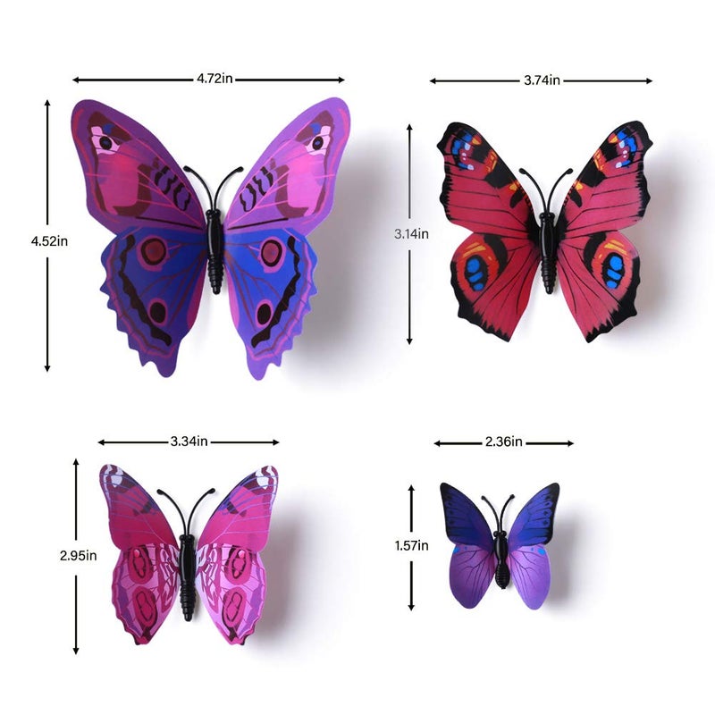 LiveGallery 72 PCS Purple Removable 3D DIY Beautiful Butterfly Wall Decals Colorful Butterflies Art Decor Wall Stickers Murals for Kids Baby Boy Girls Bedroom Classroom Offices TV Background - Image 2
