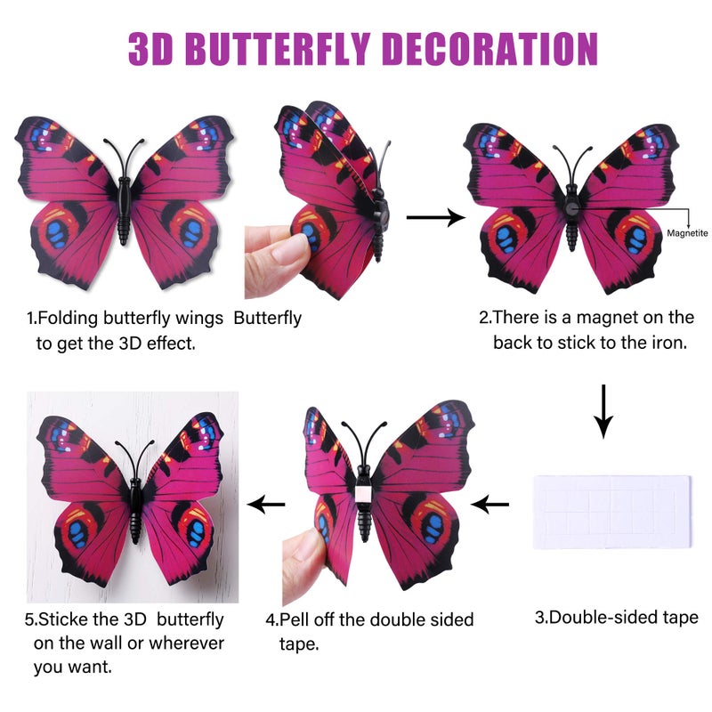 LiveGallery 72 PCS Purple Removable 3D DIY Beautiful Butterfly Wall Decals Colorful Butterflies Art Decor Wall Stickers Murals for Kids Baby Boy Girls Bedroom Classroom Offices TV Background - Image 3