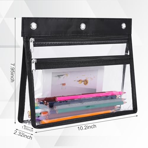 YoeeJob 6 Pack Zipper Pencil Pouches for 3 Ring Binder 15 Inch Expandable with 2 Pockets and Clear Window for School and Office Black - Image 3