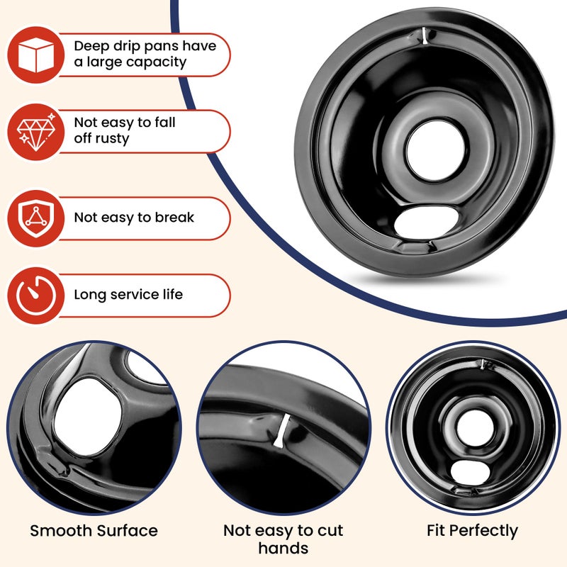 Fetechmate WB31M20 WB31M19 Black Porcelain Drip Pans Replacement for G-E Hot-point Electric Stove, Electric Stove Burner Covers of 4 Replace WB31T10014, WB31T10015, WB31M0019, WB31M0020 by Fetechmate - Image 3