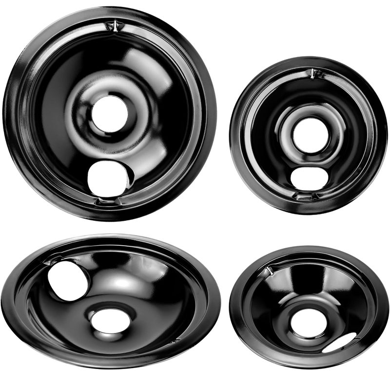 Fetechmate WB31M20 WB31M19 Black Porcelain Drip Pans Replacement for G-E Hot-point Electric Stove, Electric Stove Burner Covers of 4 Replace WB31T10014, WB31T10015, WB31M0019, WB31M0020 by Fetechmate - Image 1