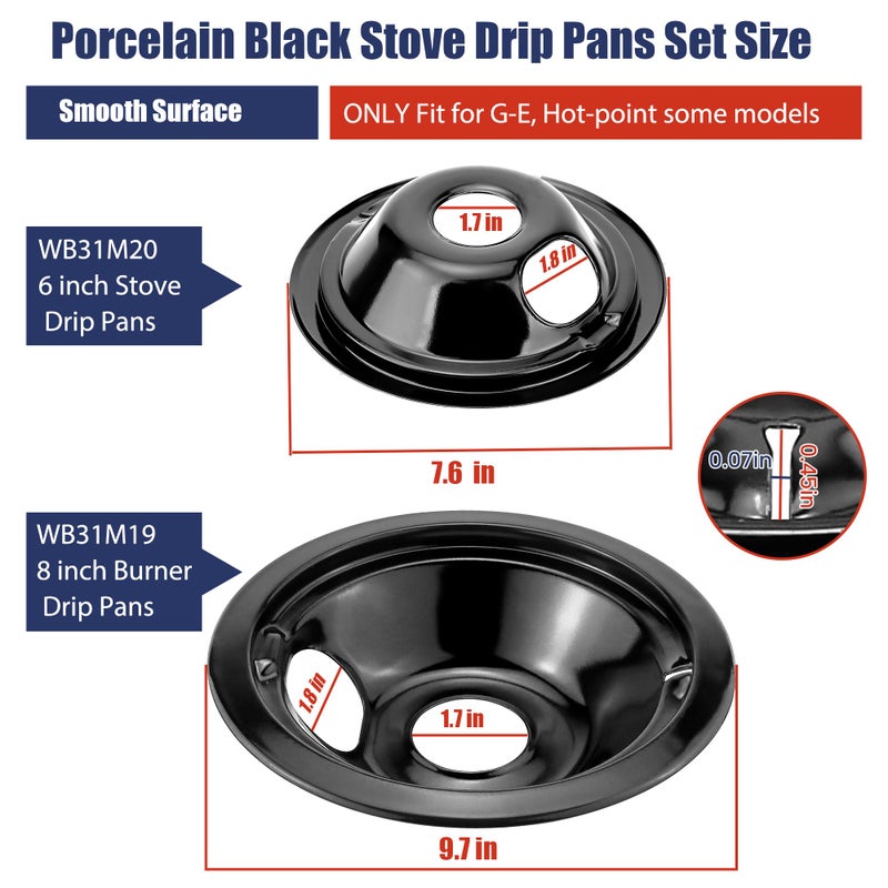 Fetechmate WB31M20 WB31M19 Black Porcelain Drip Pans Replacement for G-E Hot-point Electric Stove, Electric Stove Burner Covers of 4 Replace WB31T10014, WB31T10015, WB31M0019, WB31M0020 by Fetechmate - Image 2