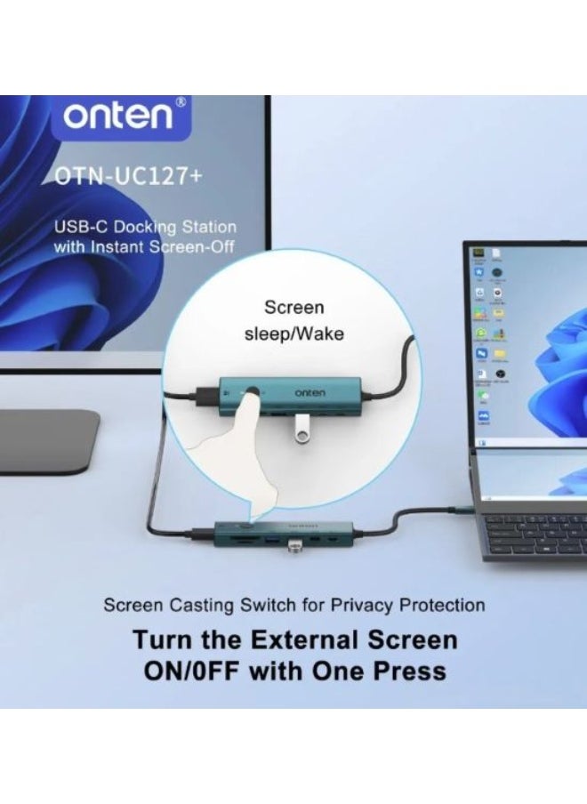 onten - onten OTN-UC127+  7-in-1 USB-C Hub with Instant Screen-Off (4K30Hz HDMI + 2xUSB-A 3.0 + USB-C 3.0 + PD3.0 + SD3.0 + TF3.0 ) - Image 1