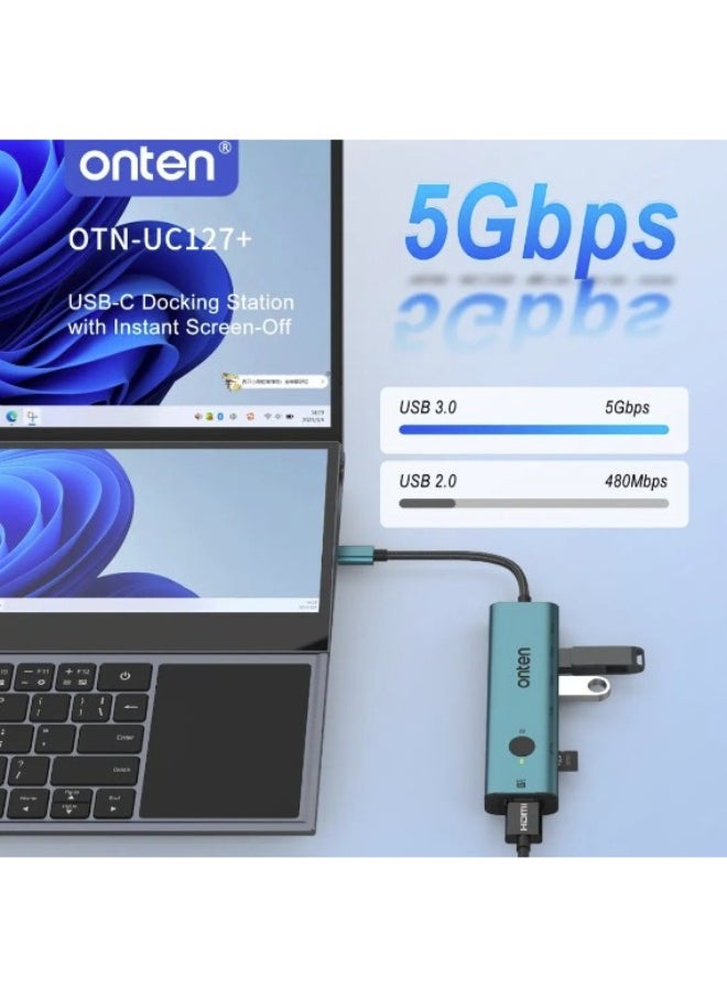 onten onten OTN-UC127+  7-in-1 USB-C Hub with Instant Screen-Off (4K30Hz HDMI + 2xUSB-A 3.0 + USB-C 3.0 + PD3.0 + SD3.0 + TF3.0 )  - Image 5