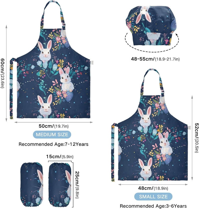 Kid Chef Costume Creative Rabbit Flower Easter Child Apron with Pockets for Baking Cooking Painting 3-12 Years Old - Image 3