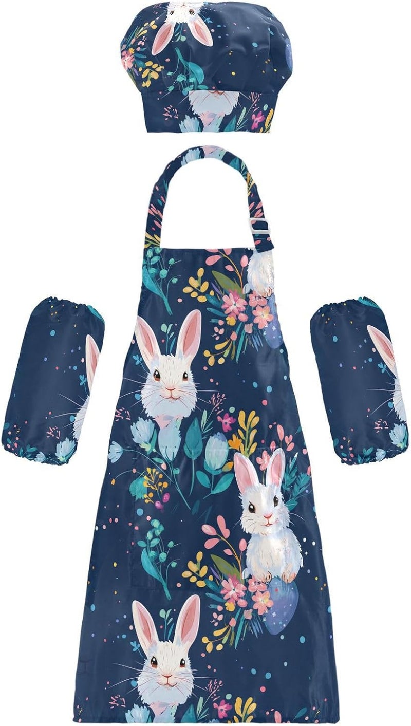 Kid Chef Costume Creative Rabbit Flower Easter Child Apron with Pockets for Baking Cooking Painting 3-12 Years Old - Image 1