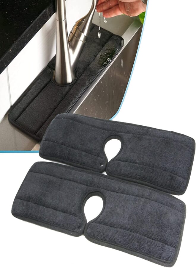Sink Mat Faucet Absorbent Mat Washable Backsplash Guard Microfiber Cloth Faucet Splash Water Catcher for Bottom of Sink for Drying Countertop Granite Bar (2Pack 15''x5.5'' Black)