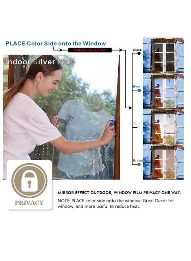 Privacy Self-adhesive Glass Sticker for Home Office Reflective Mirror Film, Sun Blocking Anti UV Window Tint silver