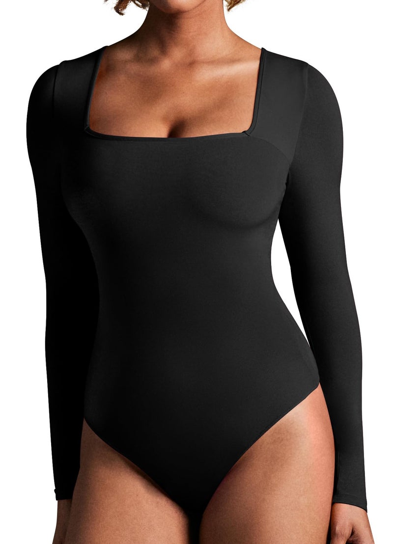 IUGA Long Sleeve Bodysuits for Women Square Neck Bodysuit Shapewear Bodysuit Tummy Control Slimming Body Suit for Womens - Image 1