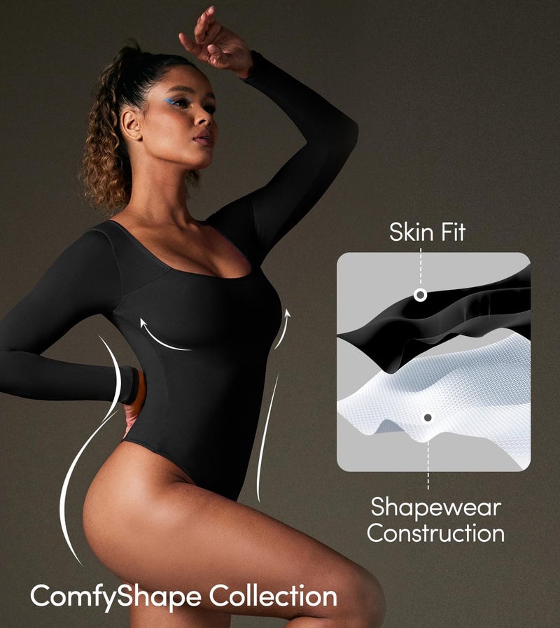 IUGA Long Sleeve Bodysuits for Women Square Neck Bodysuit Shapewear Bodysuit Tummy Control Slimming Body Suit for Womens - Image 2
