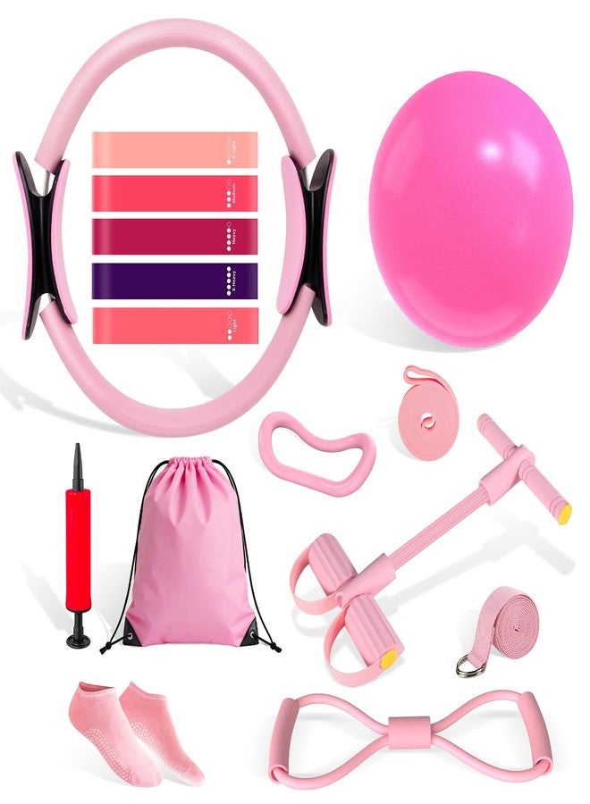 Mulyric 15-Piece Pilates Essentials Kit for Women - Home Workout Equipment with Pilate Circle, Ring, Ball, Resistance Bands & Leg Pull, Pilates Set for Strength, Toning & Flexibility, Beginner to Pros - Image 1