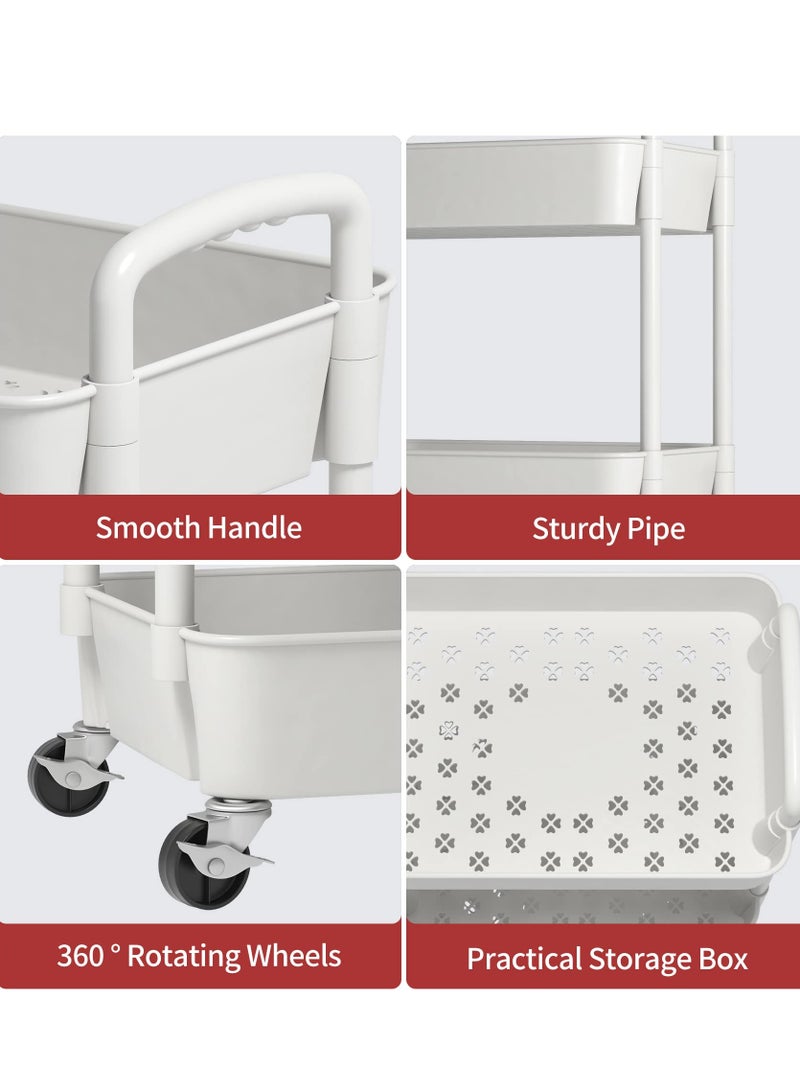 4-Tier Plastic Rolling Utility Cart with Handle, Multi-Functional Storage Trolley for Office, Living Room, Kitchen, Movable Storage Organizer with Wheels, White - Image 2
