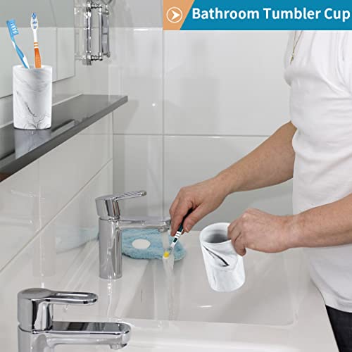 Sanbege Bathroom Tumbler Cup, Ceramic Toothbrush Holder Stand for Mouthwash Rinsing, Toothpaste, Pen, Makeup Brush, Teaspoon Organizer, 10oz / 300ml (Marble Pattern) - Image 5